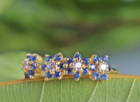Blue Sapphire Flower Eternity Band