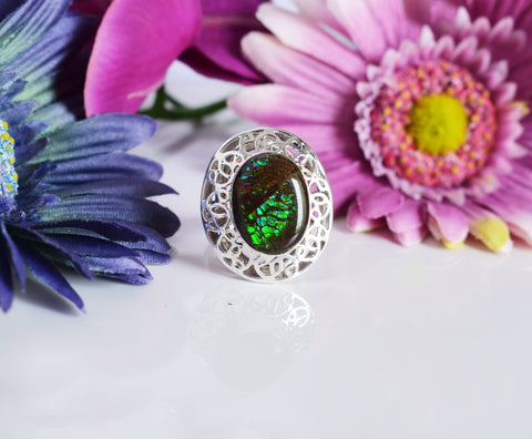 Ammolite Ring-Vintage Round