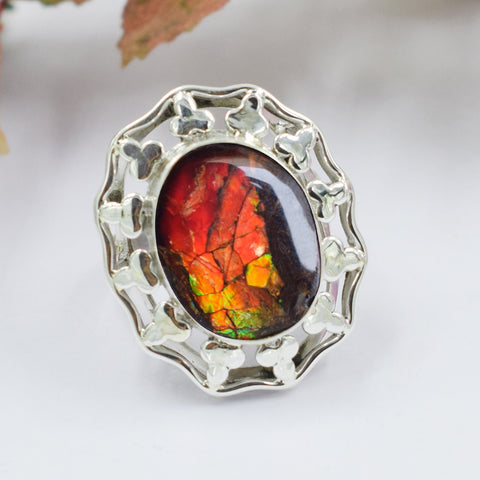 Ammolite Ring-Vintage Round