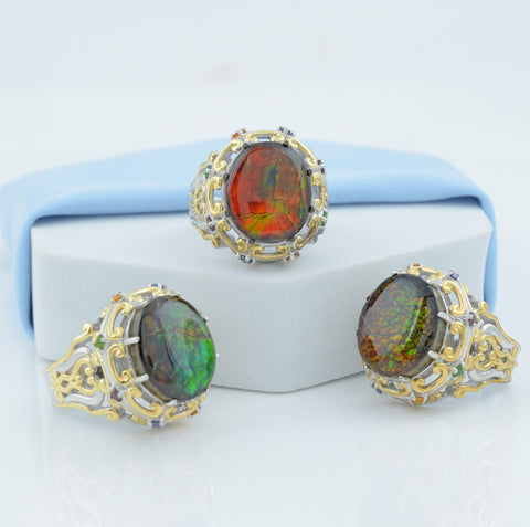 Ammolite Ring-Vintage Round